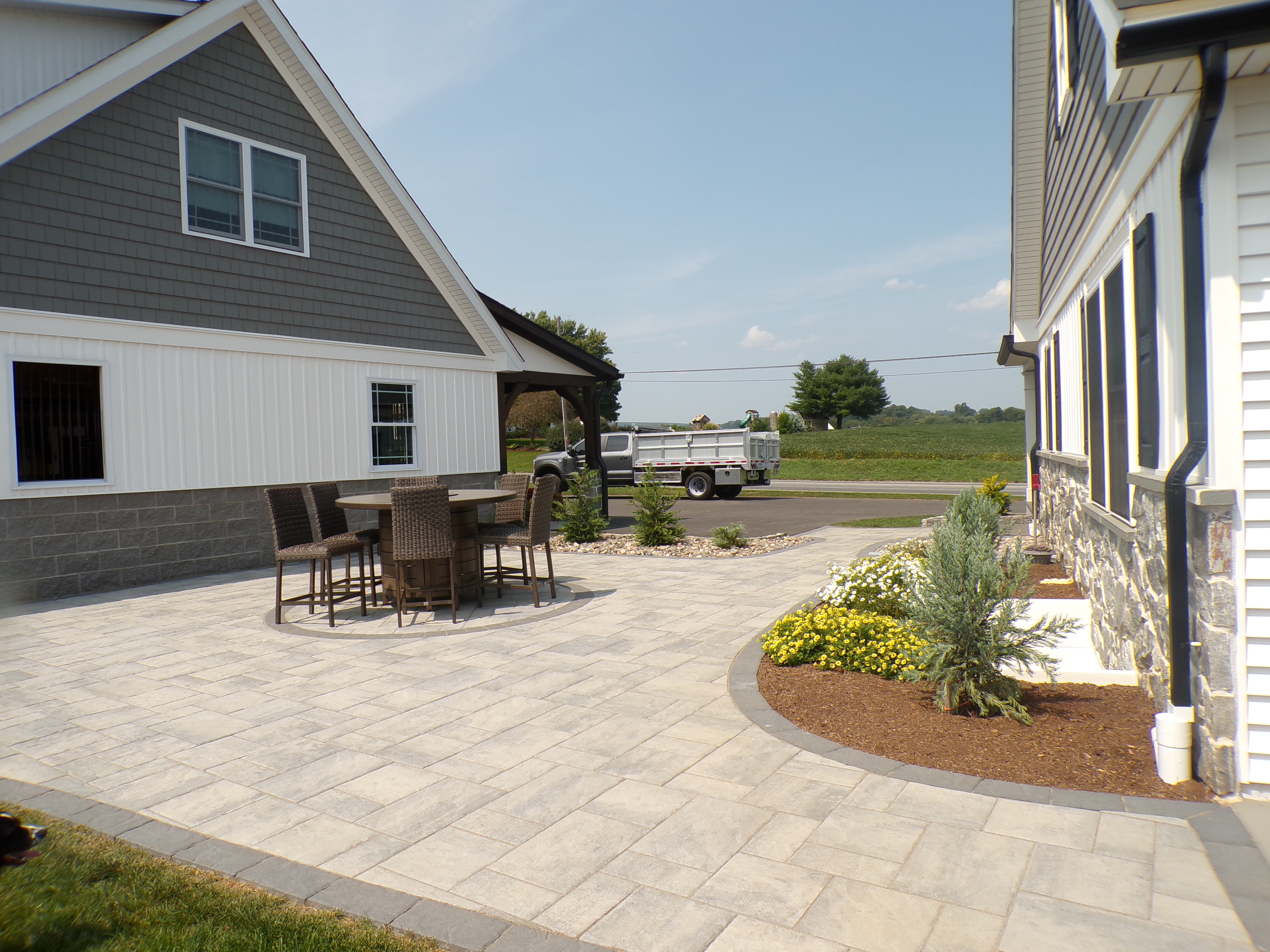 Custom Interconnected Patio with outdoor seating and rock gardens In Coatesville, PA 19 Custom Interconnected Patio with outdoor seating and rock gardensRear in Coatesville Pa