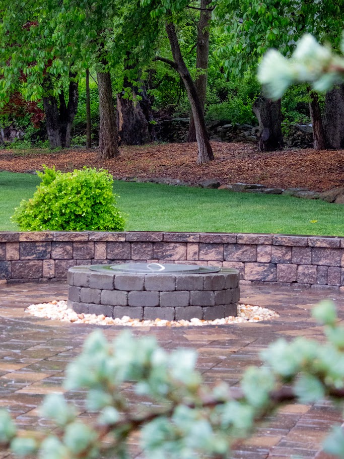 A Picturesque Paver Firepit and Patio Hardscape Installation 14 Luxscapes Paver Firepit Patio